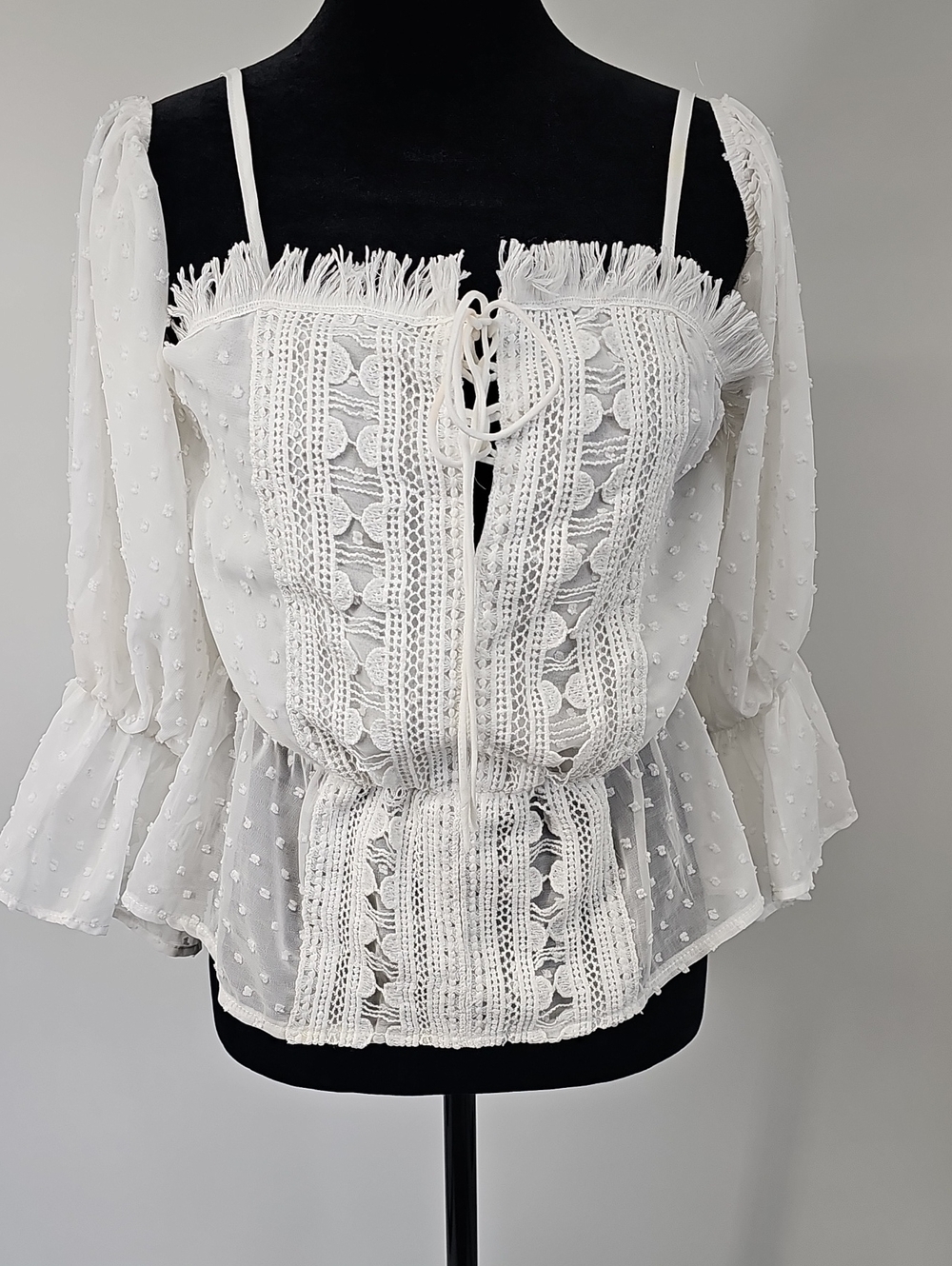 Creamy White Dainty Milkmaid Fringe Off Shoulder Embroidered   Coquette Sexy Top